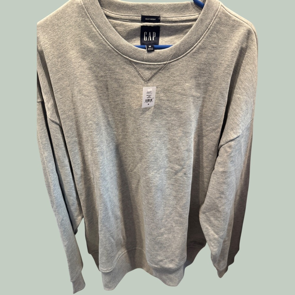 Gap Heavyweight Crewneck Sweatshirt Mens Medium Gray Fleece Pullover NWT